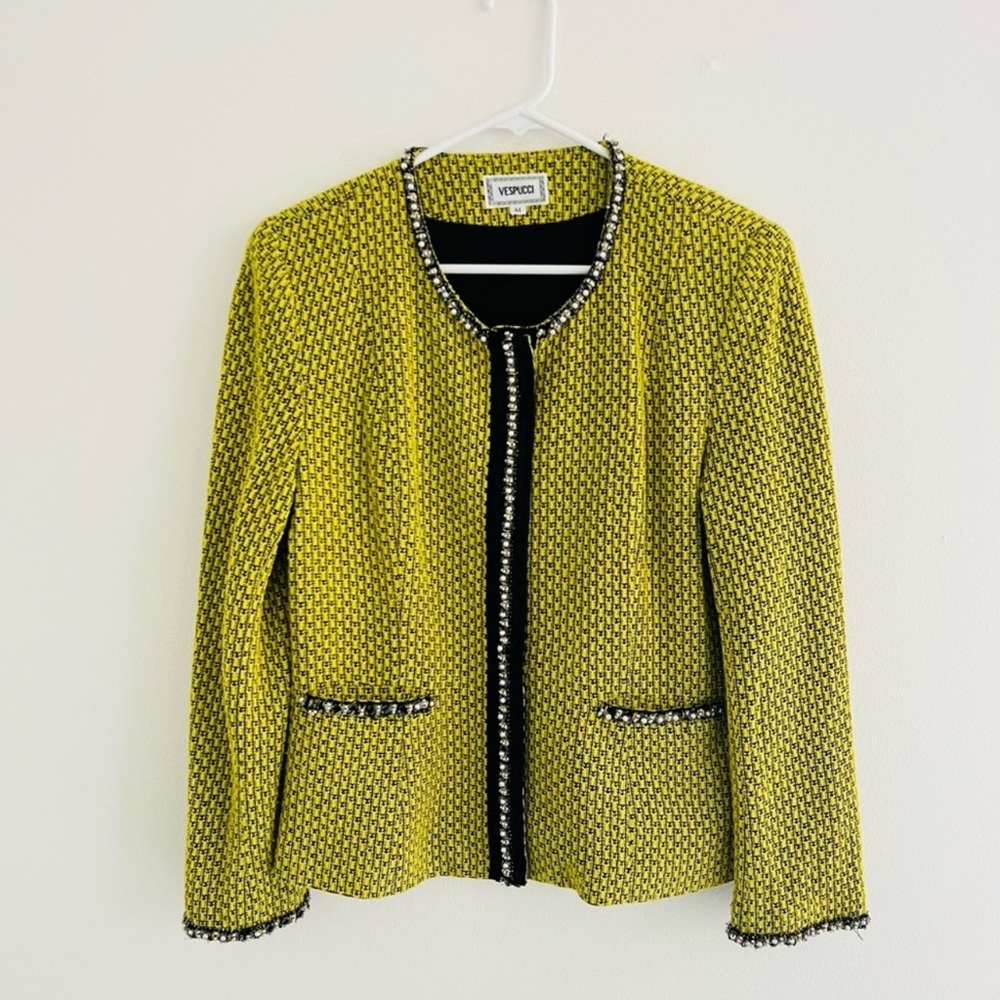Vintage 90s Sophia Vespucci Green Beaded Knit Jacket 44
